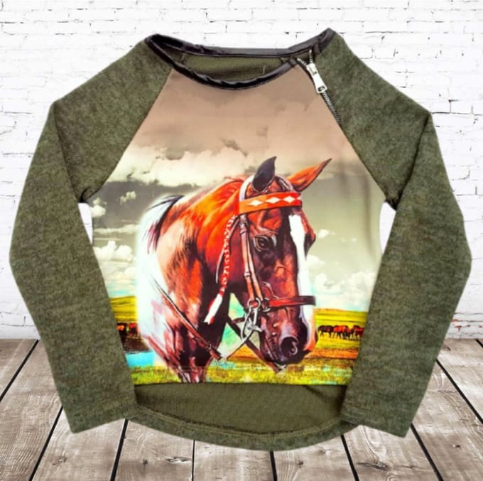 Groene trui met paardenhoofd - Groen - 86/92