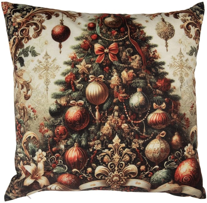Clayre & Eef Kussenhoes 45x45 cm Beige Polyester Kerstboom