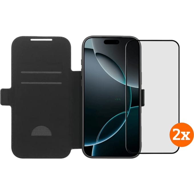 BlueBuilt Apple iPhone 17 Pro Max Book Case Leer Zwart + Screenprotector Duo Pack