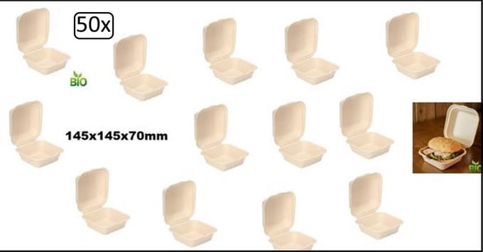 50x Hamburger box wit next generation - composteerbare afbreekbaar suikerriet hamburger bak food eten milieu