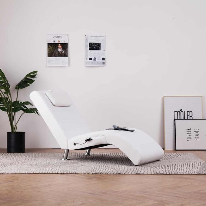 vidaXL - Massage - chaise - longue - met - kussen - kunstleer - wit