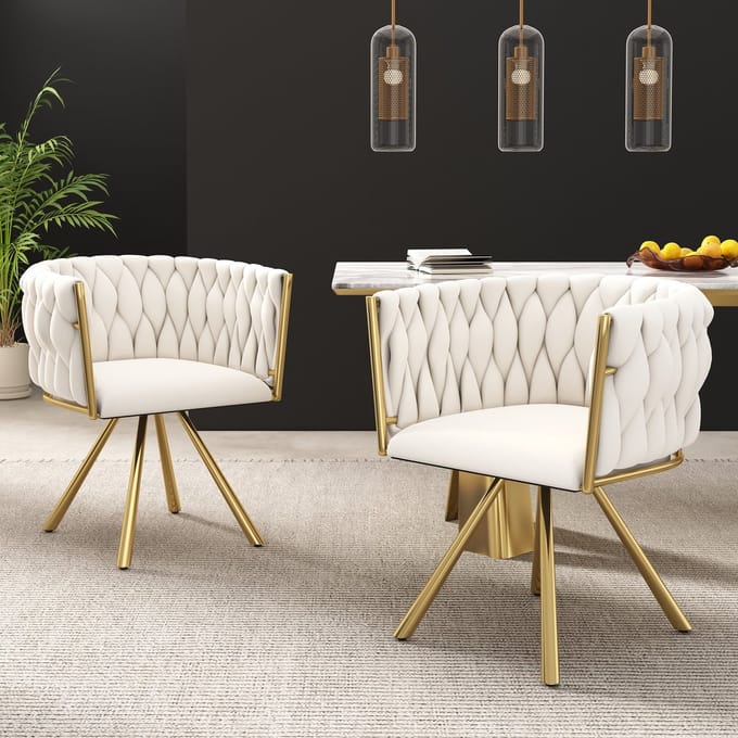 STILVORA Eetkamerstoel - Luxe Velvet Design - 360° Draaifunctie - Ergonomisch & Minimalistisch - Beige & Goud