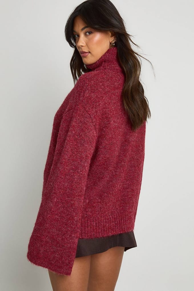 boohoo Dames Zachte gebreide oversized rollhals trui | Burgundy | Maat: Medium