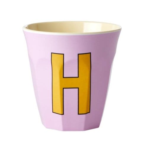 Rice melamine beker medium letter h roze