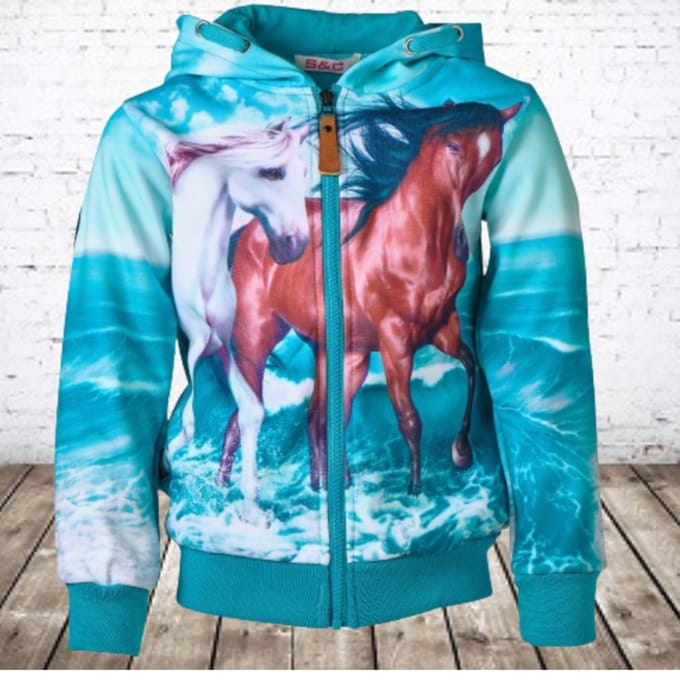 Vest met paarden in zee - Blauw - 86/92