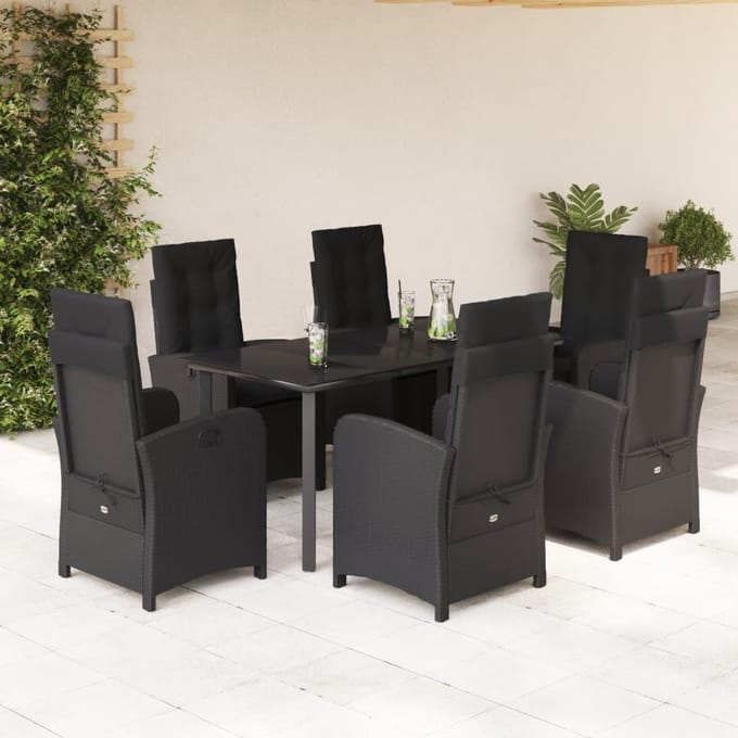 vidaXL - 7-delige - Tuinset - met - kussens - poly - rattan - zwart
