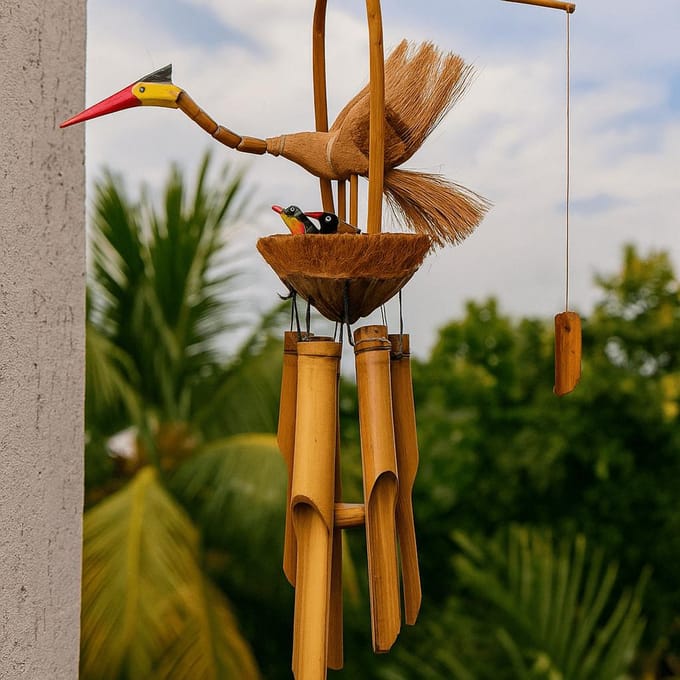 Bamboo Windgong - Natuurlijke Afwerking - Moeder en kuikens