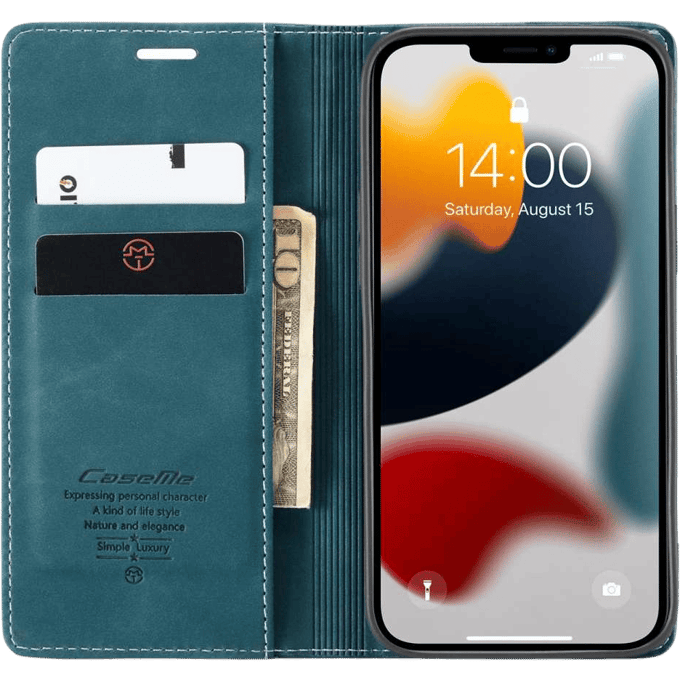 Caseme iPhone 13 Pro Max Retro Portemonnee Hoesje Blauw Standaard