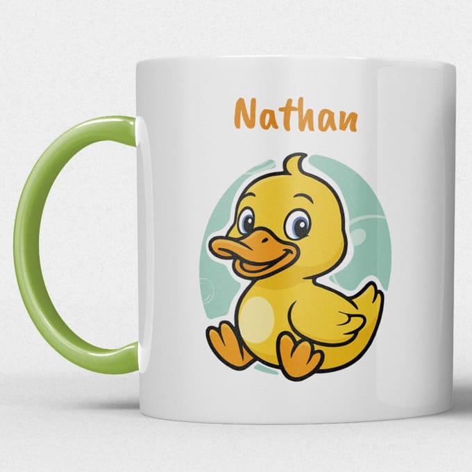 kindermok/kinderbeker | gepersonaliseerd met naam | met eend | groen | Schattige illustraties
