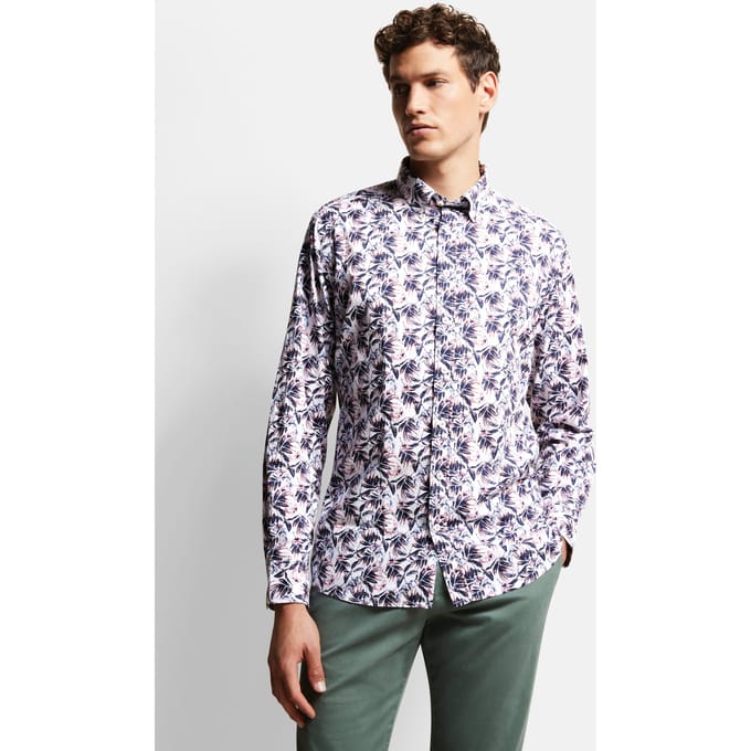 Bugatti Herren Shirt met bladprint