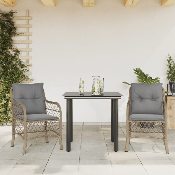 vidaXL - 3-delige - Bistroset - met - kussens - poly - rattan - gemengd - beige