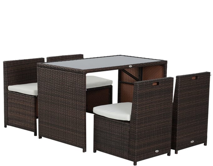 Outsunny tuinmeubelset – staal, PE polyrattan, polyester – bruin + kaki