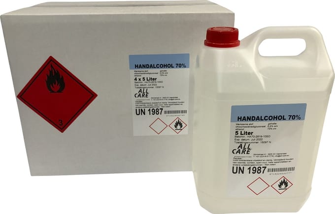 Handalcohol 70% 5 liter, 2 flessen