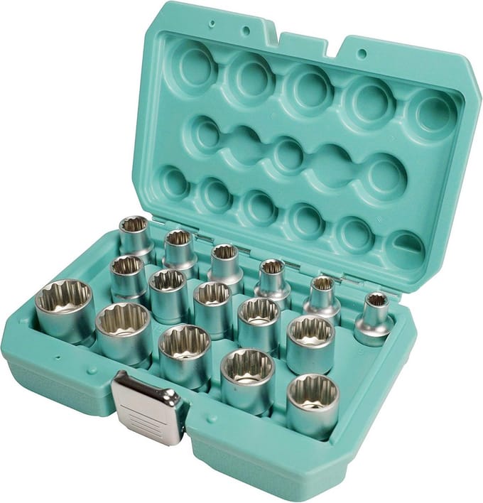 Doppenset 12-sleutel 1/2 inch 16st 8-24mm | Multi-tands met gereedschapskoffer