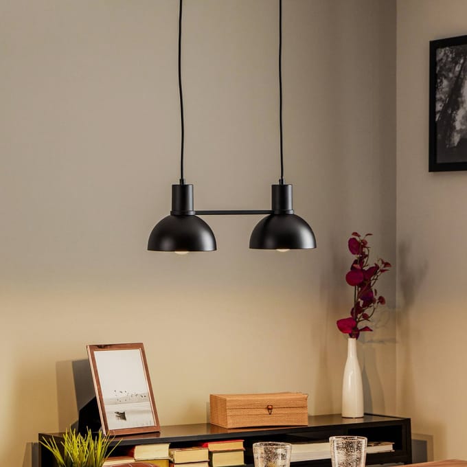 Lucande - hanglamp - 2lichts - ijzer - H: 16 cm - E27 - mat zwart