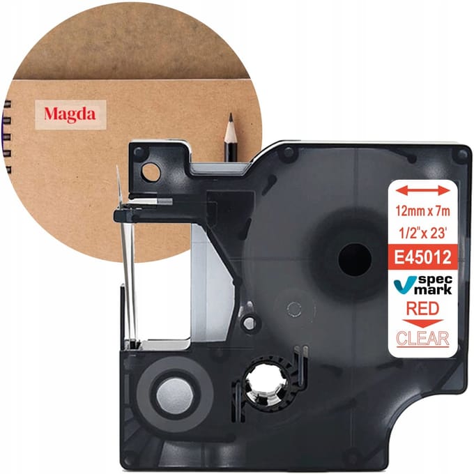 DYMO D1 45012 Tape 12mm Helder Rode Opdruk - 7m