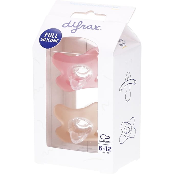Difrax Fopspeen - Natural - 6/12 maanden - Siliconen - Raspberry/Caramel - 2 stuks