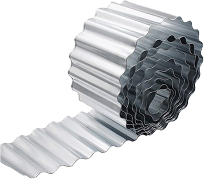 Metalen Tuinrand - Flexibele Afscheiding - Bloembedden Gazon - Golfplaat Ontwerp - 30cm x 6m - Zilver