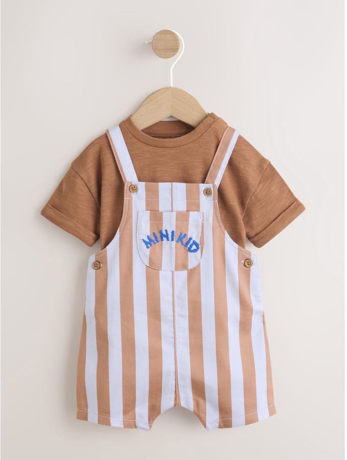 Next - Jongens - Set voor baby's tuinbroek en rompertje van keperstof - Bruin