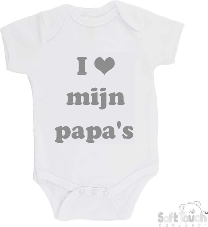 100% Katoenen Romper "I mijn papa's" Unisex Katoen Wit/grijs Maat 56/62