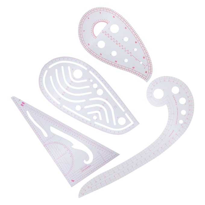 Kledingmeetliniaal Set Multifunctionele Patroonsnijden Mouwkooi Curve Liniaal 4-delige Set white
