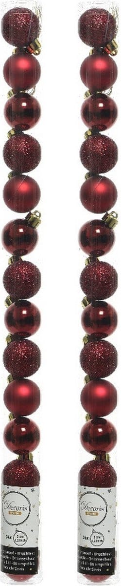 Decoris Mini kerstballen - 28x st - donkerrood - D3 cm - kunststof - kerstversiering