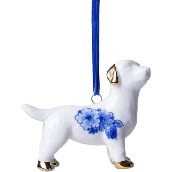 Heinen delfts blauw kerstornament - labrador, 5,5 cm