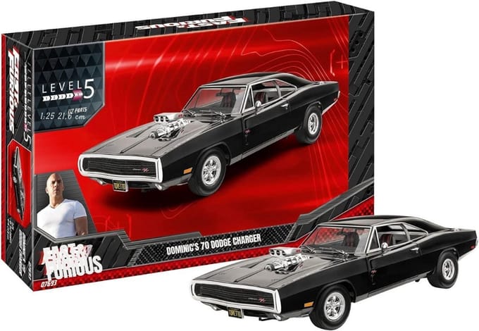 Thuys – Modelbouw Auto – Bouwpakket – Modelbouwpakket – Dominics 1970 Dodge Charger – 21 x 8 x 6cm – Zwart