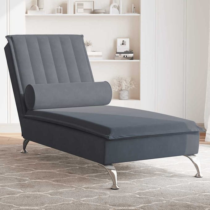 vidaXL - Massage - chaise - longue - met - bolster - fluweel - donkergrijs
