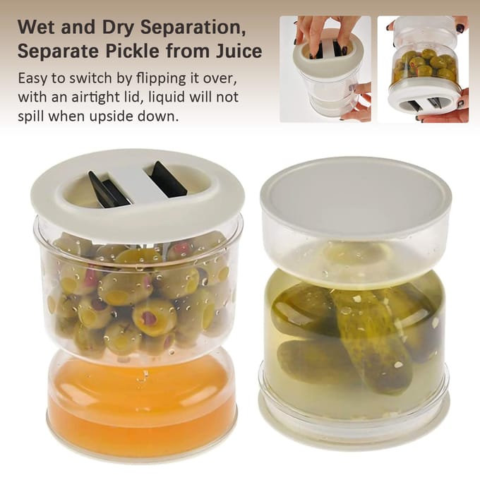 Pot de sablier d'olive et de cornichon, séparateur humide et sec pour jus de cornichon, récipient alimentaire avec passoire, couvercle hermétique à rabat transparent
