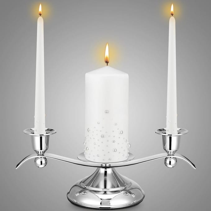 Set van 3 Witte Ceremoniekaarsen met Glazen Houders voor Bruiloft Decoratie