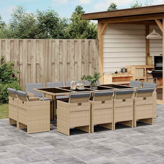 vidaXL - 13-delige - Tuinset - met - kussens - poly - rattan - gemengd - beige