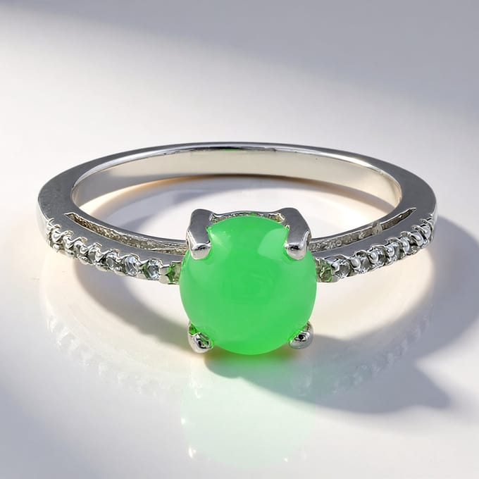 Cavill - Ring 925 Sterling Zilver - 0,98 ct Austr. Keizerlijk Chrysopraas & 0,073 ct Witte Topaas - Elegante Groene Cabochon