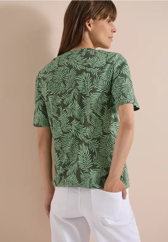 Shirt met gespleten hals en print