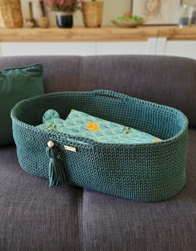 Moses mand BOHO Handgemaakt katoen met matras - flessengroen