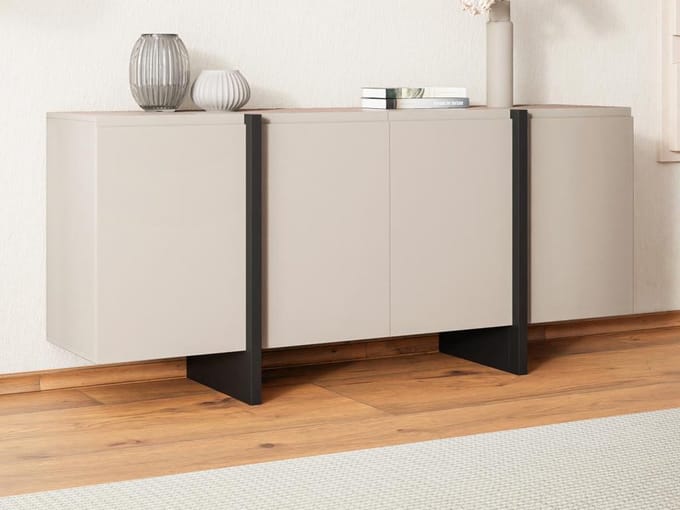 Vente-unique Buffetkast met 4 deuren van MDF - Beige en zwart - LUVONIA