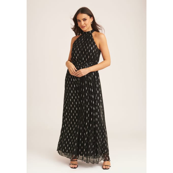 Jacquard maxi-jurk met halternek