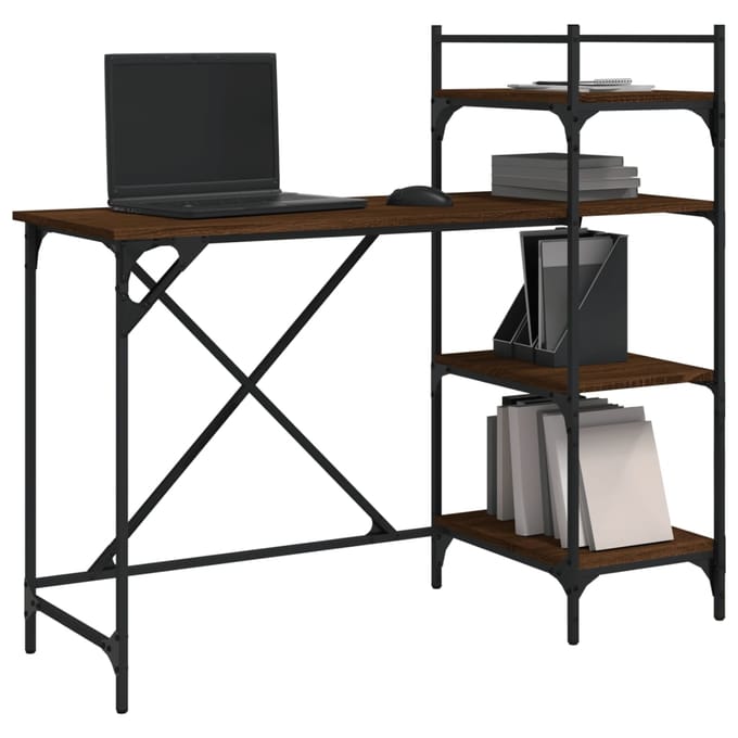 vidaXL - Computerbureau - met - schappen - 120x47x109 - cm - bruin - eikenkleur