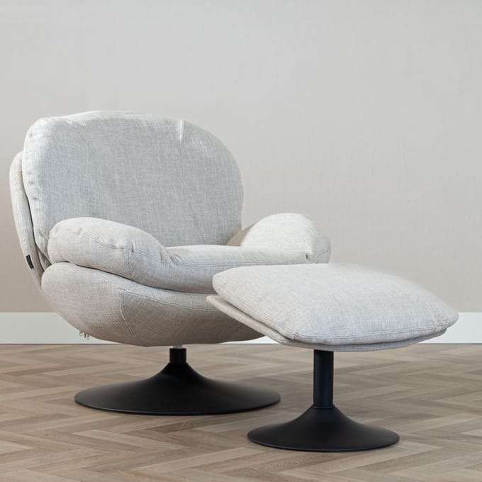 Bronx71® Draaifauteuil met hocker Isobel linnen taupe