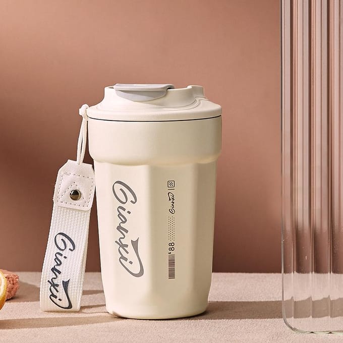Aangepaste Creatieve Thee Koffie Thermos Aangepaste Lekvrije Latte Beker LOGO Tekst Roestvrijstalen Thermosbeker 450ml white