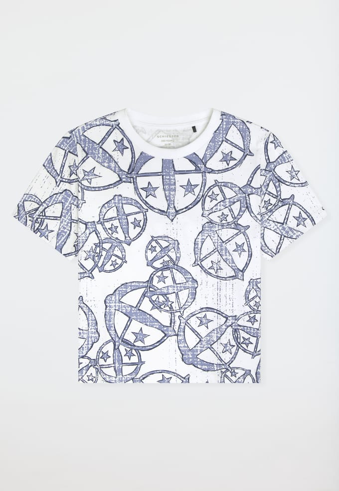 Shirt korte mouw statement print wit-blauw - SCHIESSER 150 Years 34