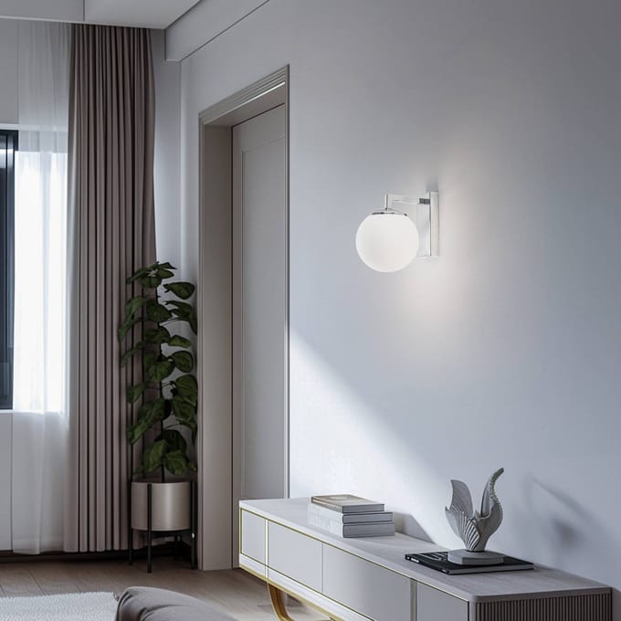 Argon LED wandlamp Aseor, glas, chroom