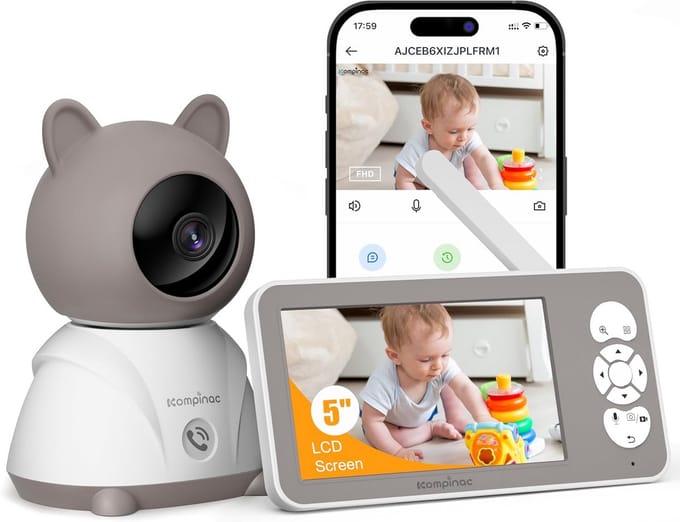Babycamera 12,7 cm 2K/3MP 360° PTZ Dual Display HD Nachtzicht Bewaking