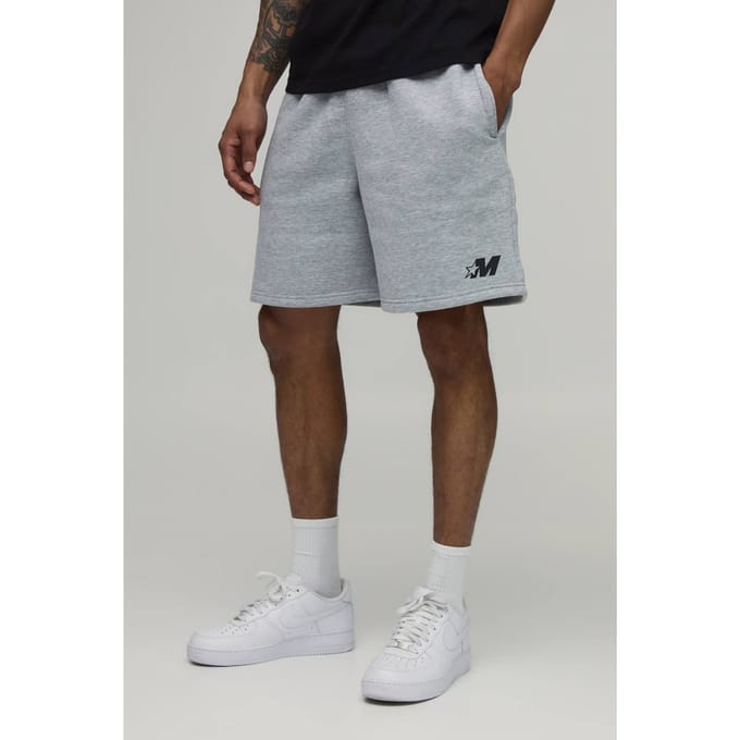 Baggy Fit M Star Jersey Short | Grey Marl | Size Large