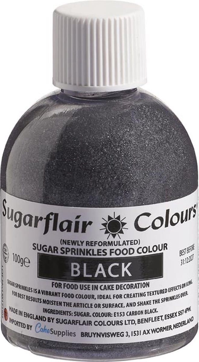 Sugarflair Sugar Sprinkles - Zwart - 100g - Gekleurde Suiker - Eetbare Taartdecoratie
