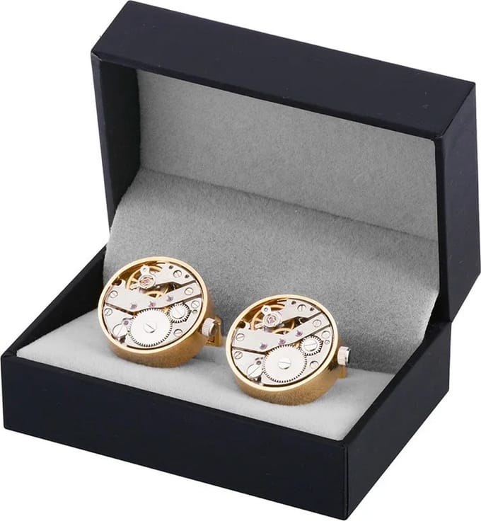 Manchetknopen met Mechanisch Horlogemechanisme - Luxe Manchetknopen met Horlogemechanisme - Goud