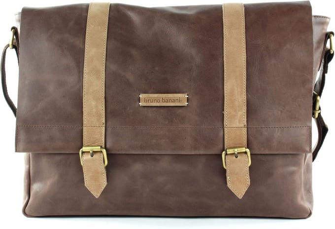 bruno banani Leren Schoudertas Laptoptas met laptopvak Glenn Postbag Brown Bruine