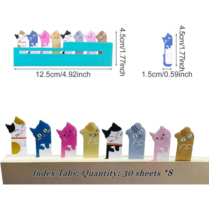 240 stuks Kat Pagina Memo Vlaggetjes Leuke Plaknotities Bladwijzers Zelfklevende Index Tabs Kitty Plaknotities Cadeau voor Kantoor School blue