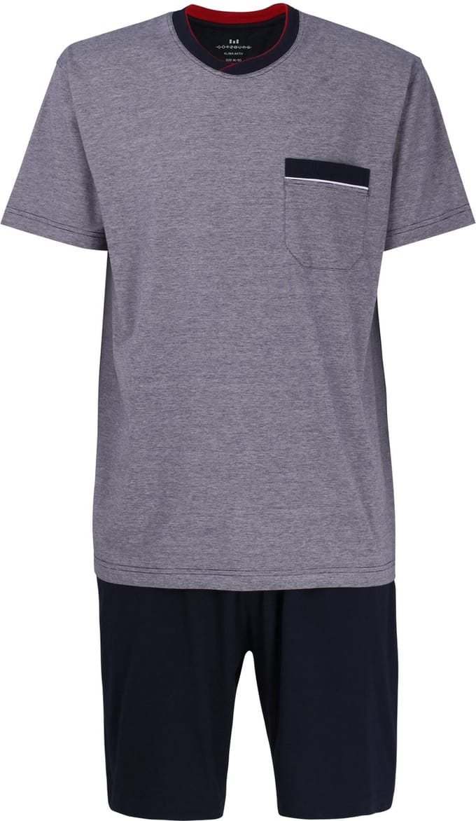 Gotzburg heren shortama O-hals - middenblauw melange