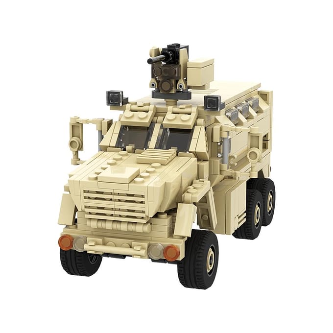 MOC Militaire Voertuig Serie Blokken BAE Systems Caiman w. CROWS Tank Mijn-bestendig Ambush Beschermd Constructie Blok Speelgoed beige
